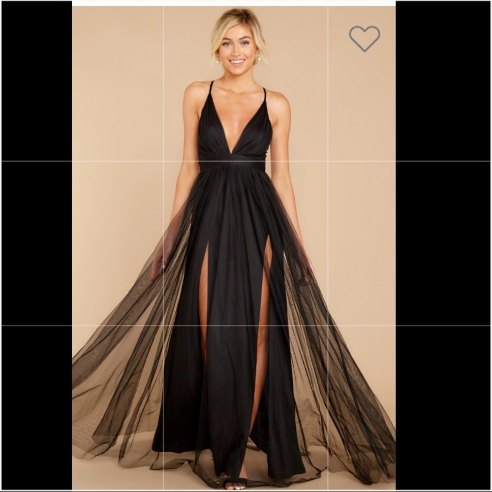 Red Dress Boutique Black Plunging Tulle Evening Gown